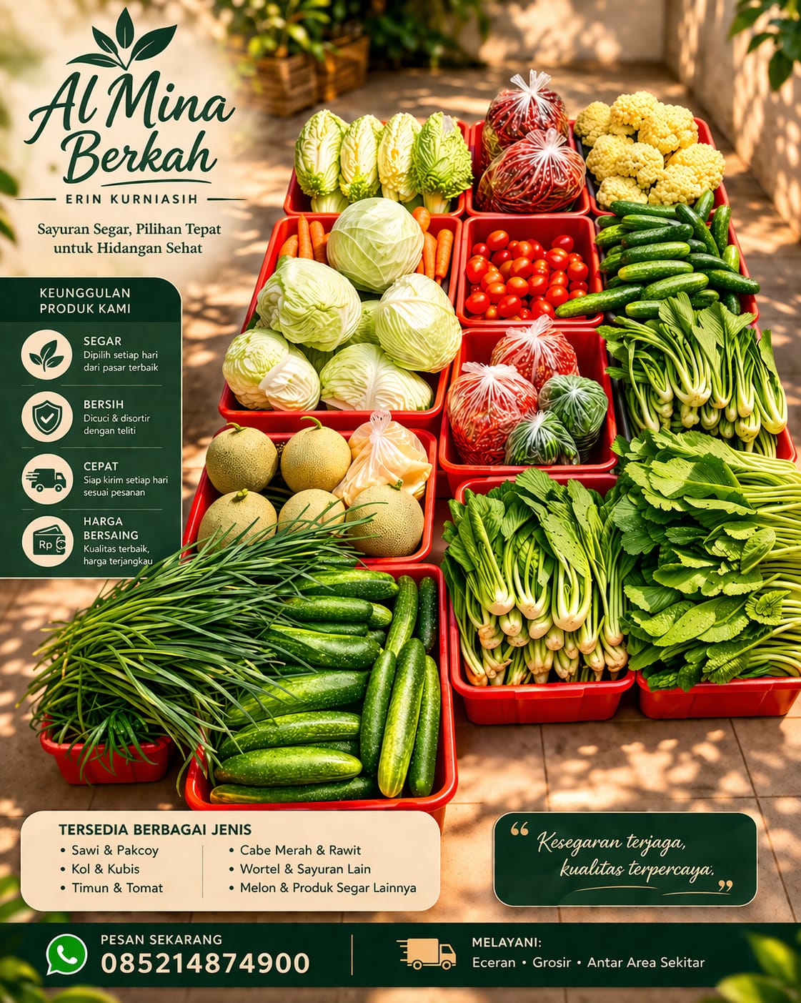 Sayuran segar Al Mina Berkah untuk hotel restoran pertambangan kapal